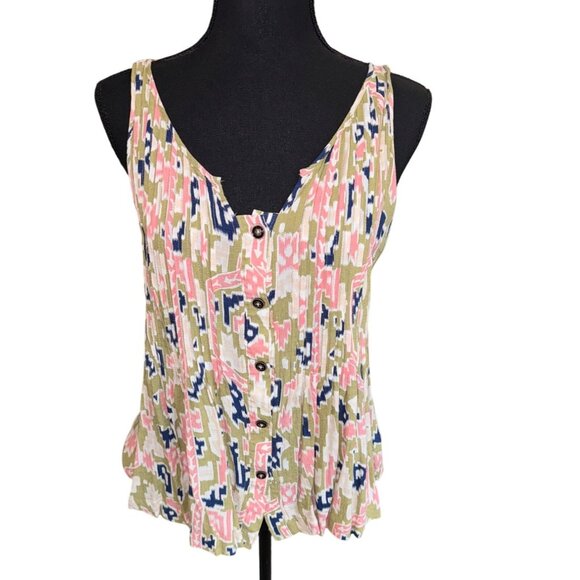 Maeve Anthropologie Floral Soana Ikat Pleated Blouse Top Sleeveless Top Sz 6 - Picture 2 of 11